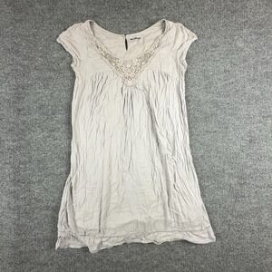 Pimkie Dress Womens Small Gray Crochet Keyhole Scoop Neck Shift Short Casual